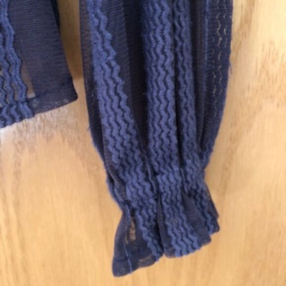 Anthropologie Blank London Boho Dark Blue Textured Collared Sheer Blouse Small - Picture 3 of 9